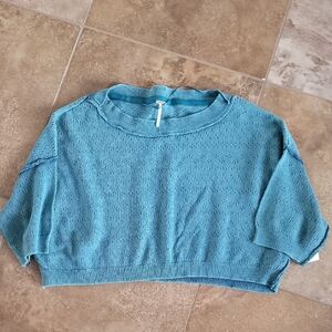 NWT Free People Teal Knit Pointelle Cotton Blend Sweater